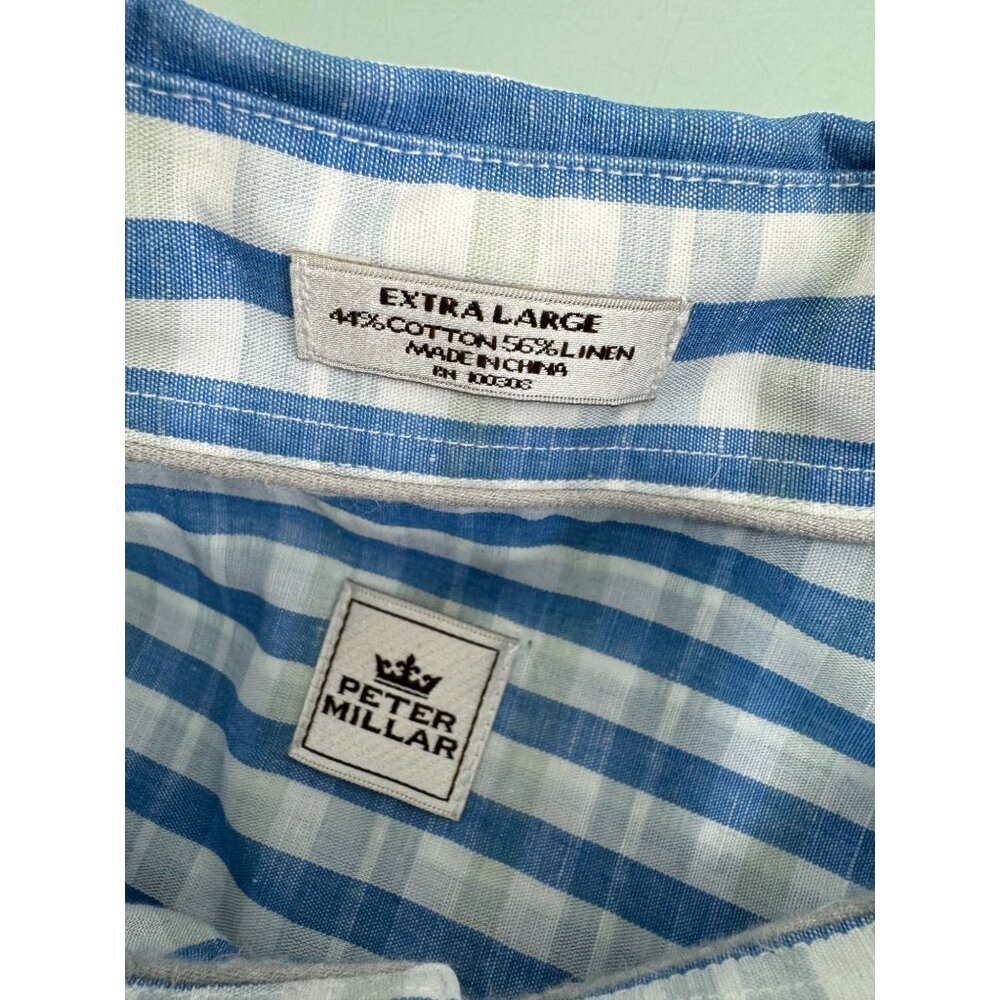 Peter Millar Men Shirt Large L Linen Cotton Blend Button Up Long Sleeve Blue - Picture 3 of 8